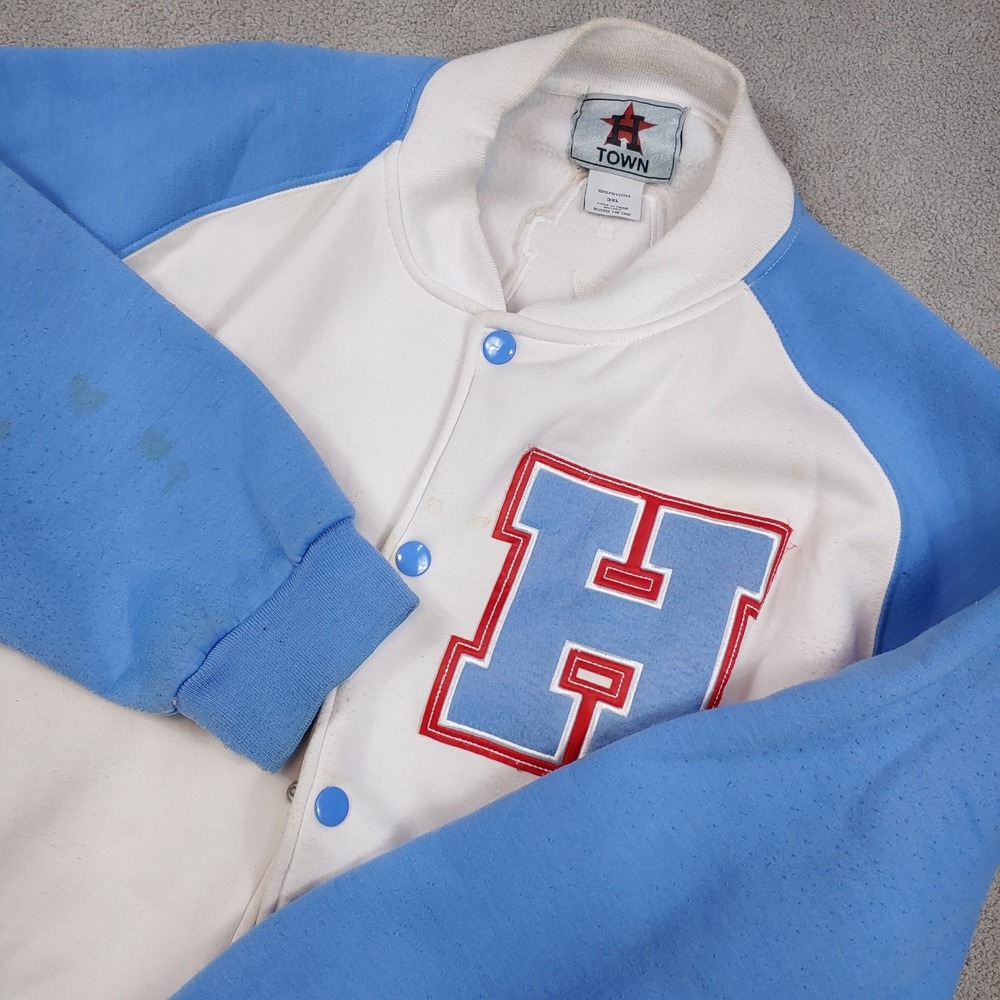 H Town Houston Oilers Varsity Jacket - Men 3XL Blue White - Embroidered USEDed